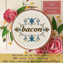 Load image into Gallery viewer, Bacon fancy cross stitch pattern