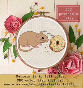 Cute mouse and doughnut cross stitch pattern