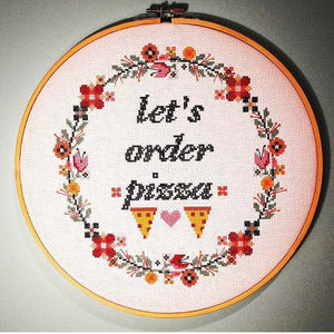Let’s order pizza cross stitch pattern