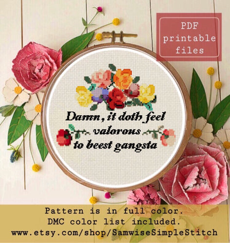 Old English gangsta cross stitch pattern