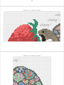 Baby turtle eating a strawberry cross stitch pattern