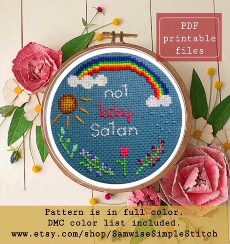 Not today Satan rainbow cross stitch pattern