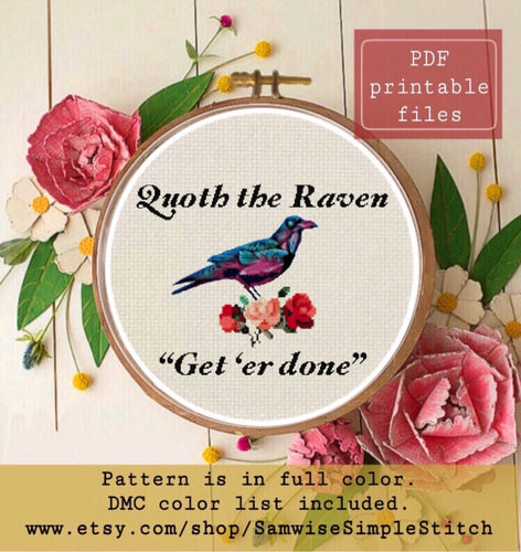 Quoth the raven cross stitch pattern