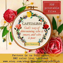Load image into Gallery viewer, Swanson quote capitalism cross stitch pattern