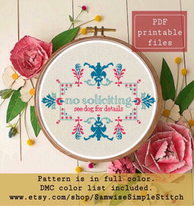 No soliciting cross stitch pattern