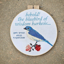 Load image into Gallery viewer, Blue bird of wisdom cross stitch pattern