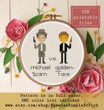 Load image into Gallery viewer, Goldenface vs Michael Scarn cross stitch pattern