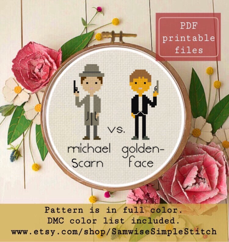 Goldenface vs Michael Scarn cross stitch pattern