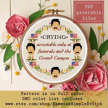 Load image into Gallery viewer, Swanson crying quote cross stitch pattern