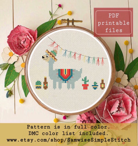 party llama cross stitch pattern