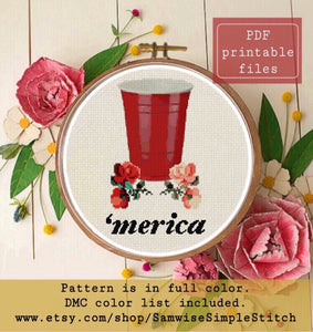 ‘Merica red cup cross stitch pattern