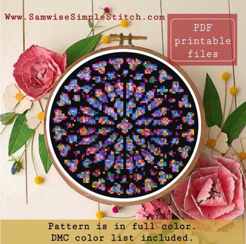 Rose window cross stitch pattern